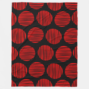 Lined Spots 190917 - Red on Black Fleece Blanket