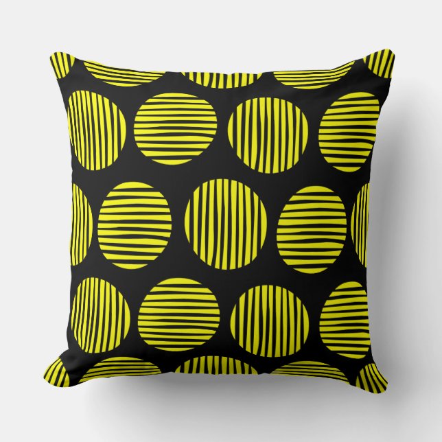 Lined Spots 190917 - Yellow on Black Cushion (Front)