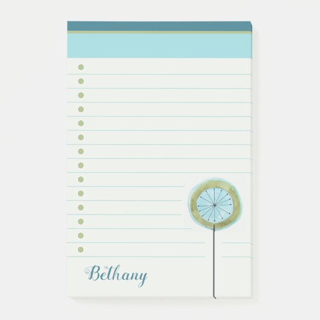 Lined Stylish Modern Flower Bullet List Post-it Notes (Front)