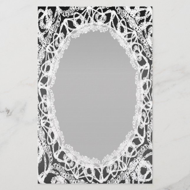 Lined White Lace Damask II p2 Stationery Pages (Front)