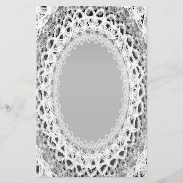 Lined White Lace Damask III p2 Stationery Pages (Front)