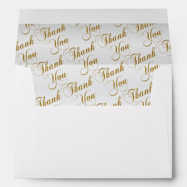 Lined White with Gold Thank You Script Envelope (Back (Bottom))