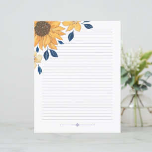 Lined writing paper with a sunflower design.