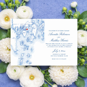 Linekin Bay Resort Boothbay Maine Navy Map Wedding Invitation