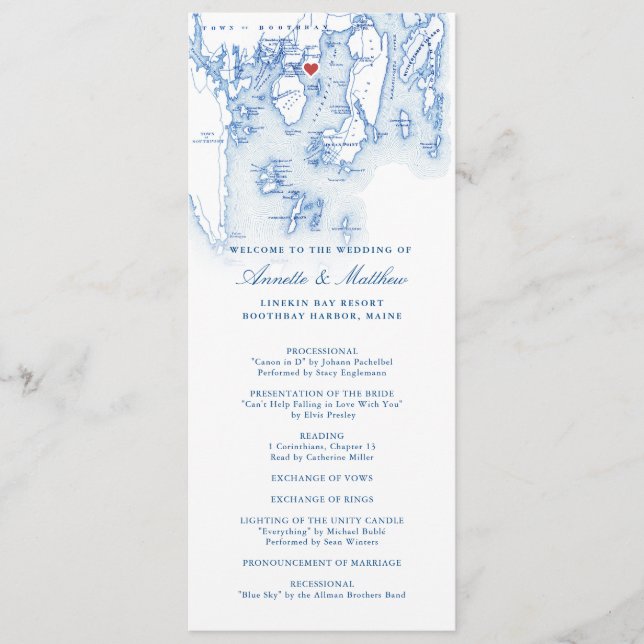 Linekin Bay Resort Maine Elegant Navy Blue Wedding Programme (Front)