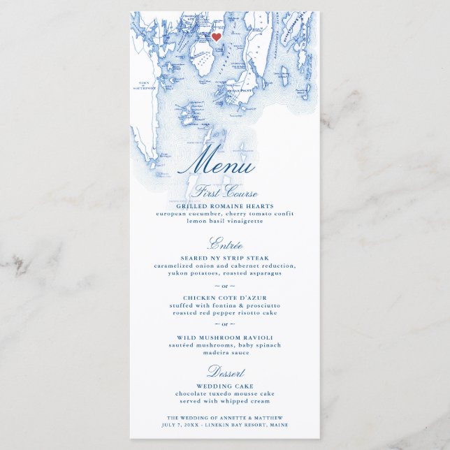 Linekin Bay Resort Maine Map Elegant Navy Menu (Front)