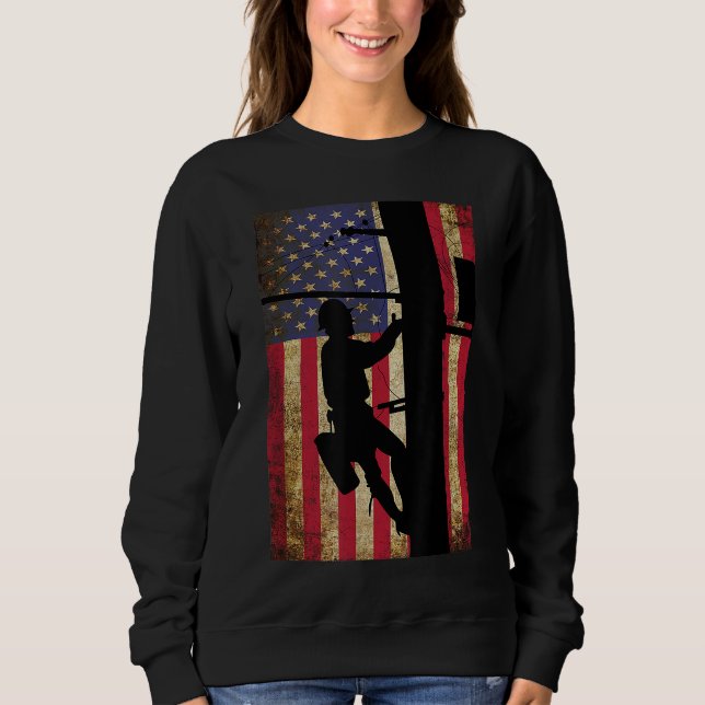 Lineman American Flag Electric Cable Lineman Gift Sweatshirt (Front)