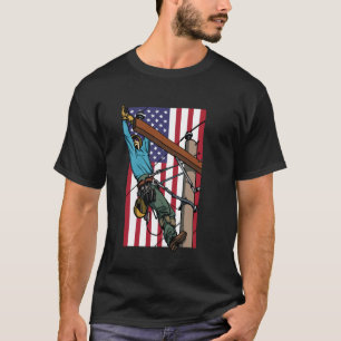 Lineman American Flag Electric Cable Lineman T-Shirt