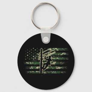Lineman american flag electric cable lineman usaLi Key Ring