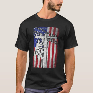 Lineman American Flag Electric Cable Lineworker T-Shirt