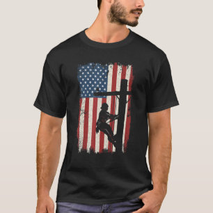 Lineman American Flag Electric Lineworker 4th Of J T-Shirt