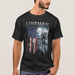 Lineman American Flag Proud Electric Cable Worker T-Shirt