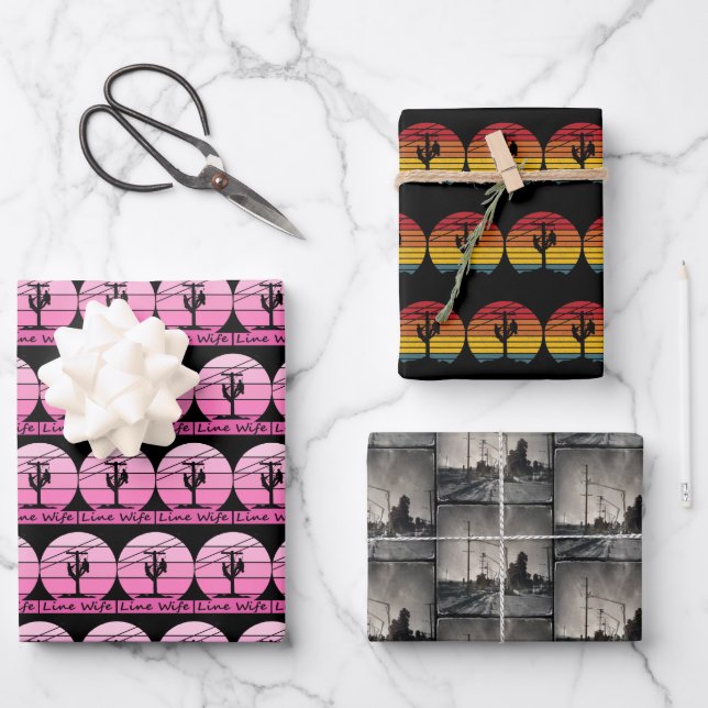 Lineman and Linewife Themed Wrapping Paper (Front)