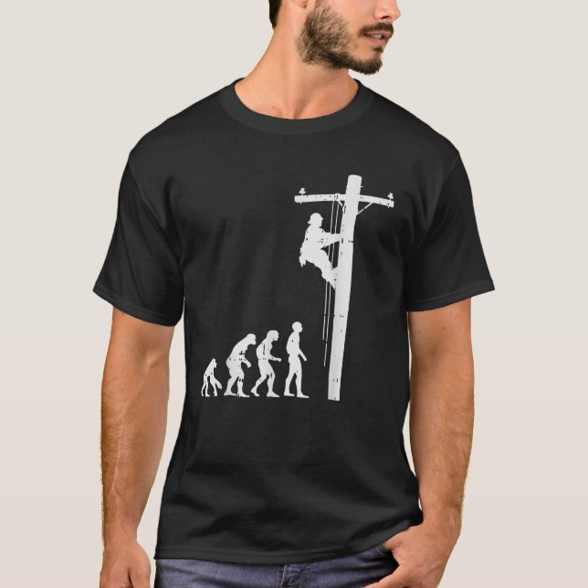 Lineman Evolution Funny Power Electrical Electrici T-Shirt (Front)
