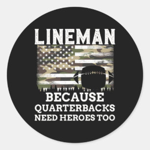 Lineman Football Gift Patriotic American Flag Camo Classic Round Sticker