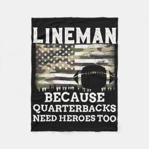 Lineman Football Gift Patriotic American Flag Camo Fleece Blanket