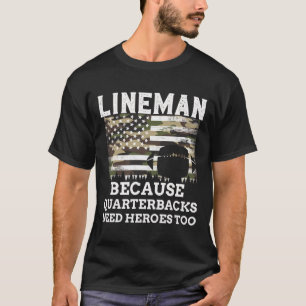 Lineman Football Gift Patriotic American Flag Camo T-Shirt