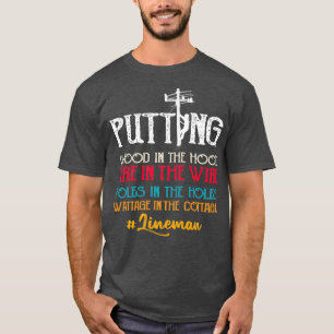 Lineman Gifts Funny Line Worker Image On Back Of   T-Shirt
