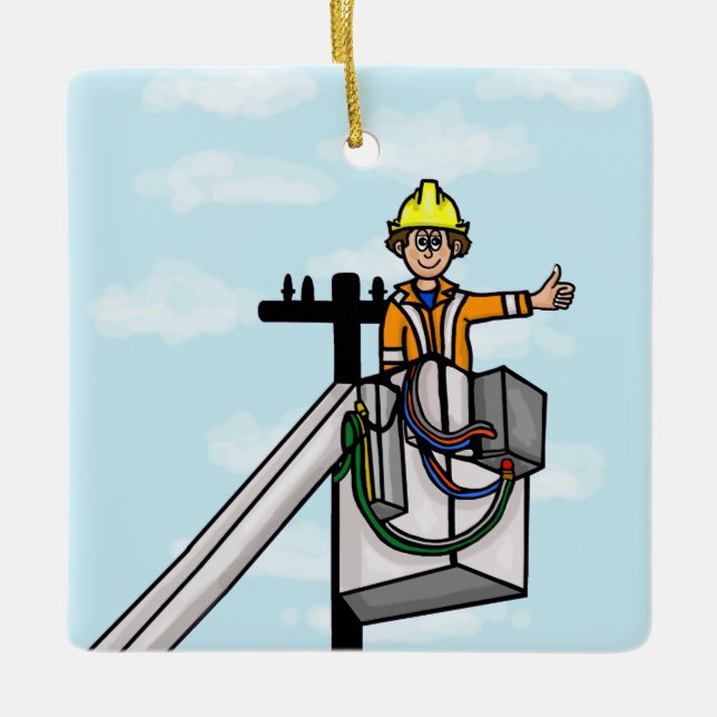 Lineman in Bucket Personalised Name Ornament (Front)