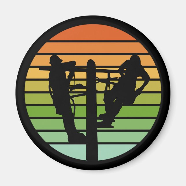 Lineman Repairing Damaged Power Lines Vintage Magnet (Front)