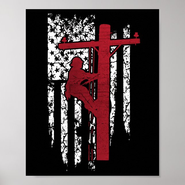 Lineman Shirts - American Lineman Flag Lineman Poster (Front)