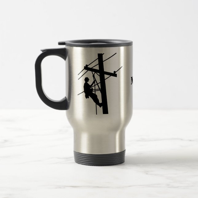 Lineman Silhouettes Personalised Name Travel Mug (Left)