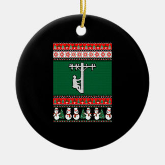 Lineman Ugly Christmas Sweater Ceramic Tree Decoration
