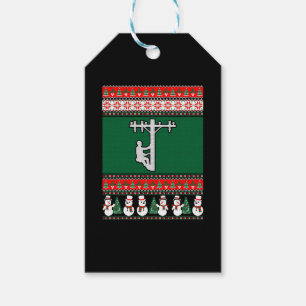 Lineman Ugly Christmas Sweater Gift Tags