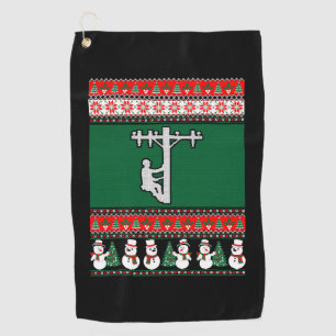 Lineman Ugly Christmas Sweater Golf Towel