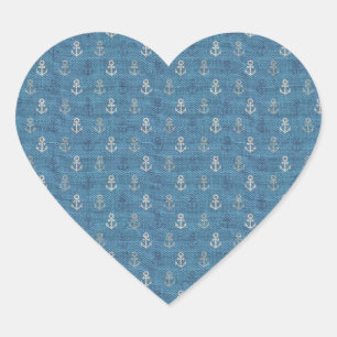 Linen Anchors on Blue Heart Sticker