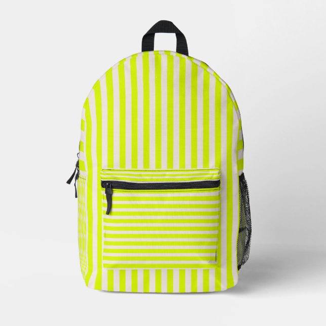 Linen and Neon Yellow Cool Striped Printed Backpack (Front)