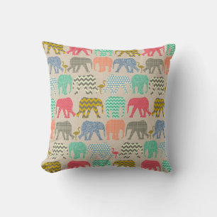 linen baby elephants and flamingos cushion