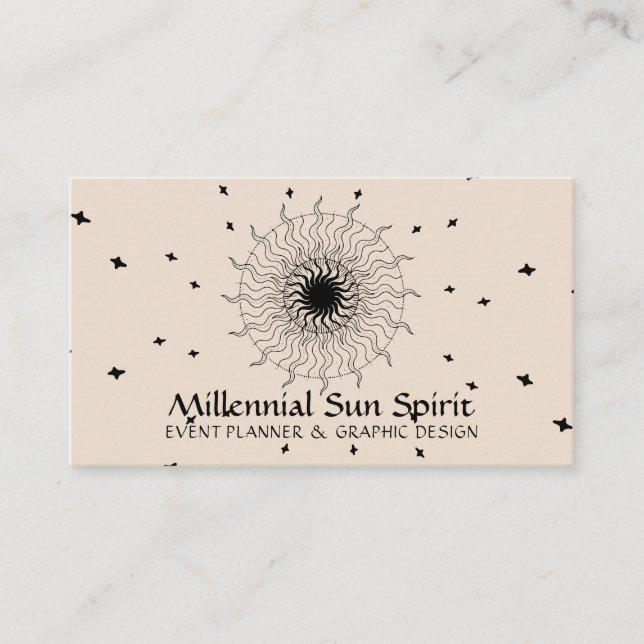 Linen Beige Abstract Spiritual Stars Sun Business Card (Front)