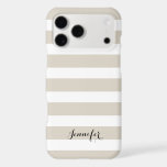 Linen Beige and Black Classic Stripes Monogram<br><div class="desc">Protect your phone in style with this classic preppy striped iPhone case, featuring a timeless stripe pattern and a personalised name or monogram for a sophisticated touch. Choose from a variety of colours and fonts to match your aesthetic, whether you prefer bold, pastel, or neutral tones. Designed for durability and...</div>