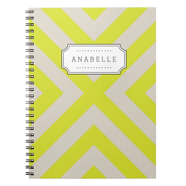 Linen Beige and Lime Mod X Chevron Monogram Notebook (Front)