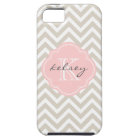 Linen Beige and Pink Chevron Custom Monogram