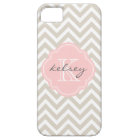Linen Beige and Pink Chevron Custom Monogram