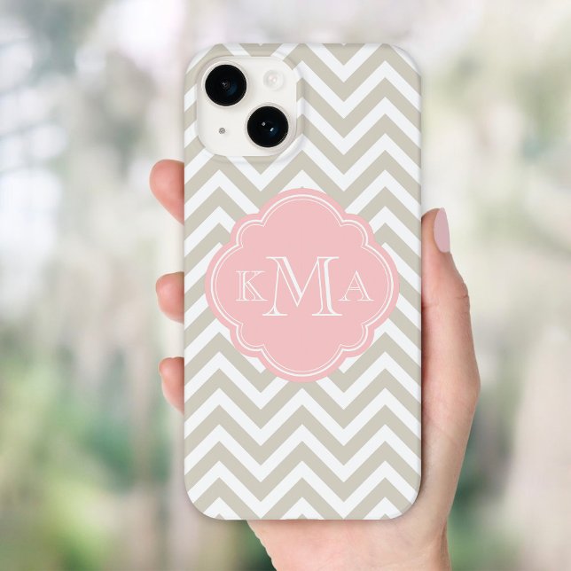Linen Beige and Pink Chevron Custom Monogram Case-Mate iPhone Case (Creator Uploaded)