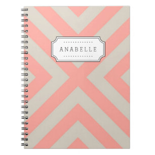 Linen Beige and Pink Mod X Chevron Monogram Spiral Notebook