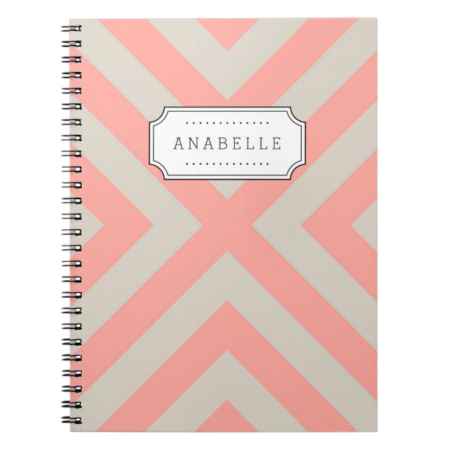 Linen Beige and Pink Mod X Chevron Monogram Spiral Notebook (Front)