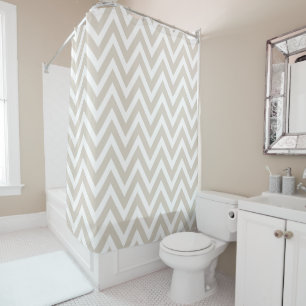 Linen Beige and White Chevron Shower Curtain