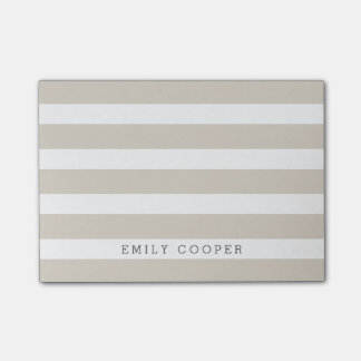 Linen Beige and White Classic Stripes Monogram Post-it Notes