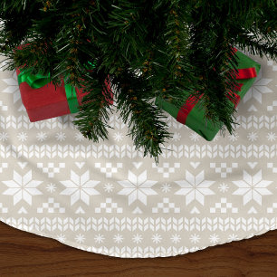 Linen Beige and White Fair Isle Pattern Brushed Polyester Tree Skirt