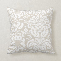 Linen Beige and White Floral Damask
