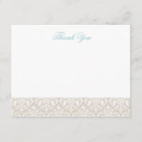 Linen Beige Elegant Damask Thank You Note Cards