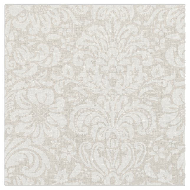 Linen Beige Floral Damask Fabric (Close Up)