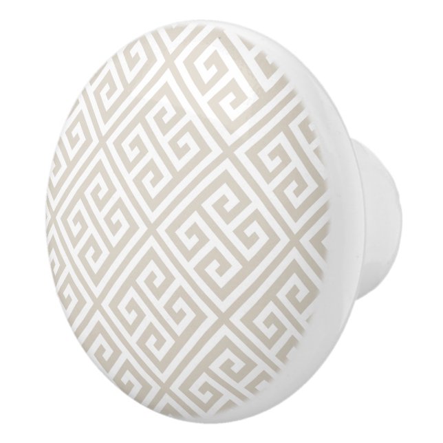 Linen Beige Greek Key Ceramic Knob (Right)