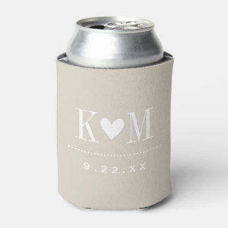 Linen Beige Modern Wedding Monogram Can Cooler