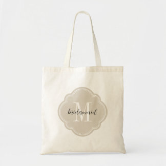 Linen Beige Monogram Bridesmaid Tote Bag