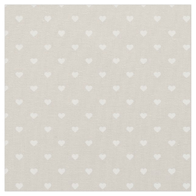 Linen Beige Polka Dot Hearts Fabric (Close Up)